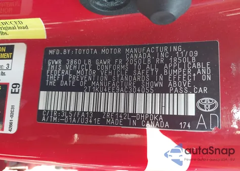 2010 Toyota Matrix from USA, damaged, VIN 2T1KU4EE9AC304055